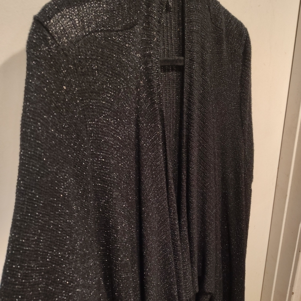 Eileen Fisher Black & Silver Wool Blend Waterfall Front Long Cardigan Sweater 2X - Picture 5 of 8